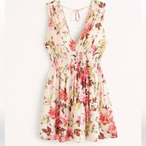 Smocked Plunge Crinkle Mini Dress